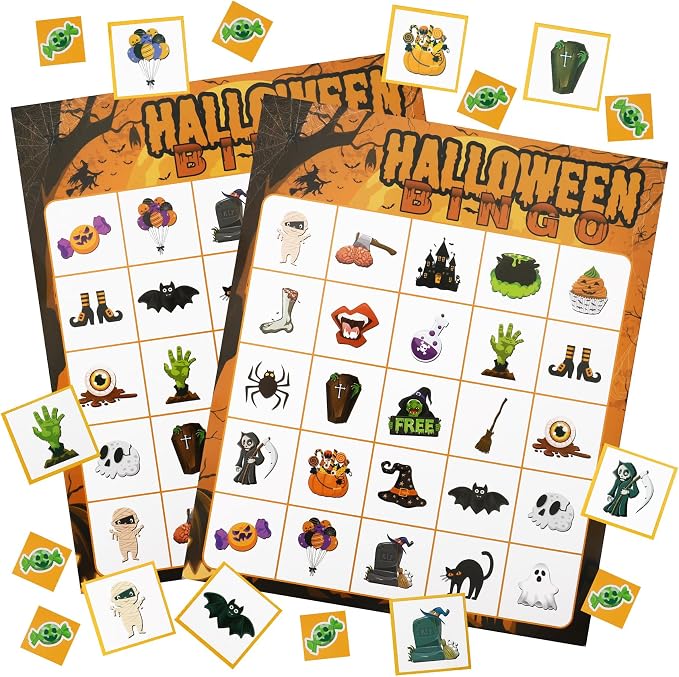 Halloween Bingo Game Cards, 24 Players Halloween Bingo Cards for Halloweens Party Games Gifts Classroom School Family Group Activities Crafts Accessories, Halloweens Indoor Bingos Game