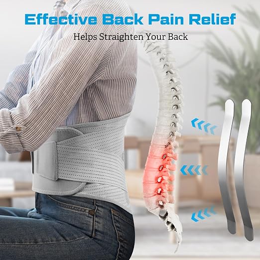 NEENCA Compression Back Brace for Lower Back Pain, Herniated Disc, Lumbar Strain – Breathable Lumbar Support for Work, Lifting, Sciatica, Scoliosis (Gray, Small)