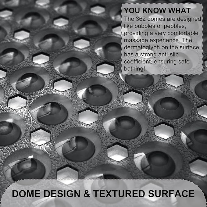 Bath Tub and Shower Mats, Non Slip 40 x 16 Inch Extra Large Bathtub Mat, Machine Washable Bathmat with Drain Holes, Suction Cups for Bathroom Floor, Clear Black