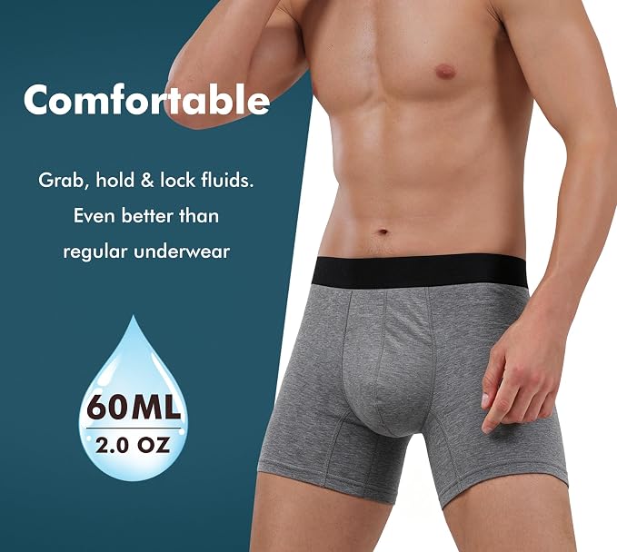 AIRCUTE Washable Absorbency Incontinence Underwear for Men, 6" Inseam Urinary Protective Boxer Briefs for Bladder Leaks 60ML (Medium, Charcoal)
