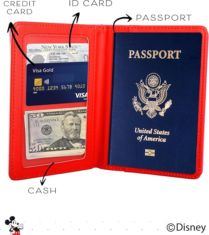 Disney Mickey & Minnie Mouse Passport Holder, Officially Licensed (Mm) | Passport Holder for Women, Travel Essentials for Women