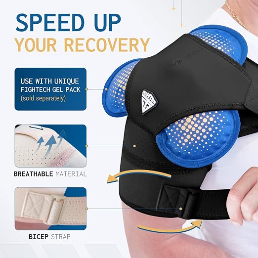 FIGHTECH Rotator Cuff Shoulder Brace for Men and Women - 4 Sizes - Shoulder Support - Pain Relief - Black - X-Large/XX-Large (Chest 48-54" Bicep 17-19")
