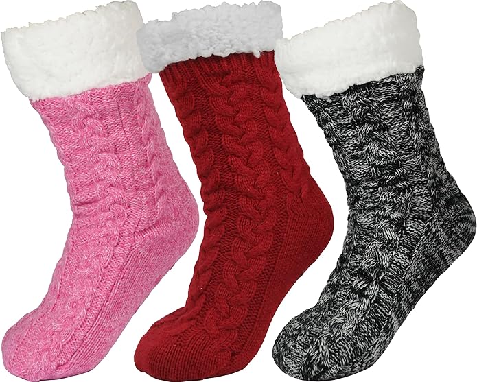 BenSorts Women Winter Thick Slipper Socks with Grippers Non Slip Warm Fuzzy Socks Christmas Gifts