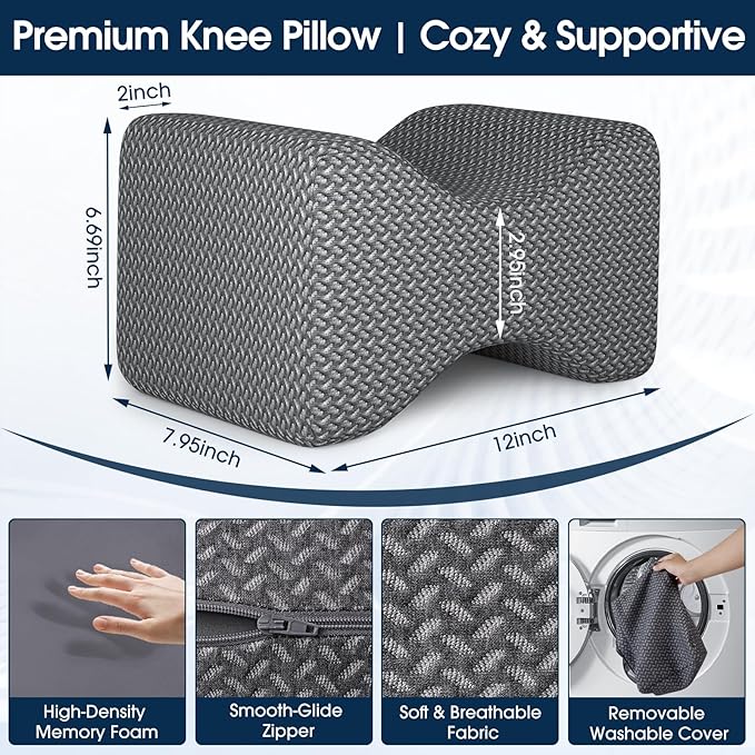 BlissTrends Memory Foam Knee Pillow, Knee Pillow for Side Sleepers, Leg Pillows for Sleeping Blood Circulation, Elevation Pillow for Spine Aligning, Sciatica, Hip, Knee, Ankle Pain, Dark Grey, X-Large
