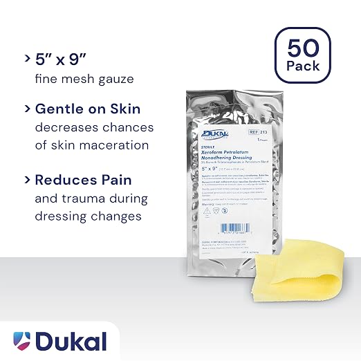 Dukal Xeroform Petrolatum Gauze, Sterile, 5" W x 9" L (Box of 50)