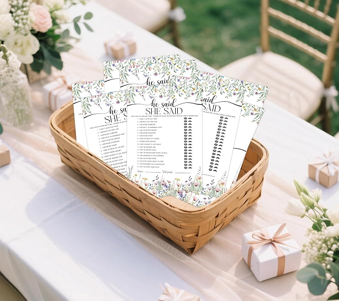 Wildflower Bridal Shower Games, Boho Flowers He Said She Said Game for 30 Guests with Game Cards, Bridal Shower Decor, Wedding Decorations Supplies (28)