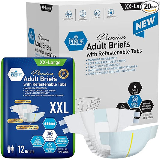 MED PRIDE Maximum Absorbency Adult Briefs for Incontinence with Refastenable Tabs - Ultra-Absorbent Adult Diapers for Men & Women- Bladder Control Unisex Disposable Underwear (XX-Large - Case of 48)