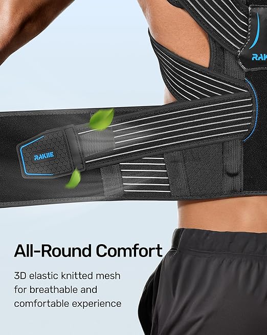 Rakiie All-round Back Belt Support for Women Men, Breathable Durable Lumbar Support Brace, Lightweight and Invisible Under Clothing, Back Support Brace for Scoliosis Hunchback, Size XL (Upper Waist: 47.2"-53.2")
