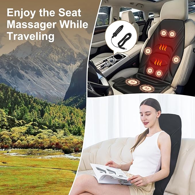 Back Massage Chair Pad with Heat, Back Massager for Back Pain Relief, Chair Massager with Vibration, Portable Massage Chair Pad for Office Use, Gifts for Dad & Mom