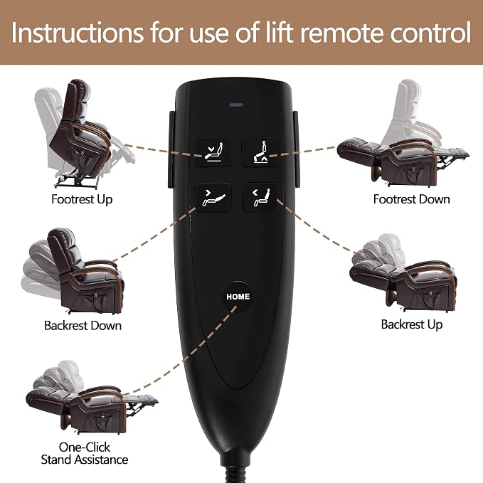Power Lift Recliner Chair for Elderly People, Dual Motor Lay Flat Recliner with Vibration Massage and Heat, Lift Chair with Solid Wood Armrest, Standing Assistance Reclining, Faux Leather Red Brown