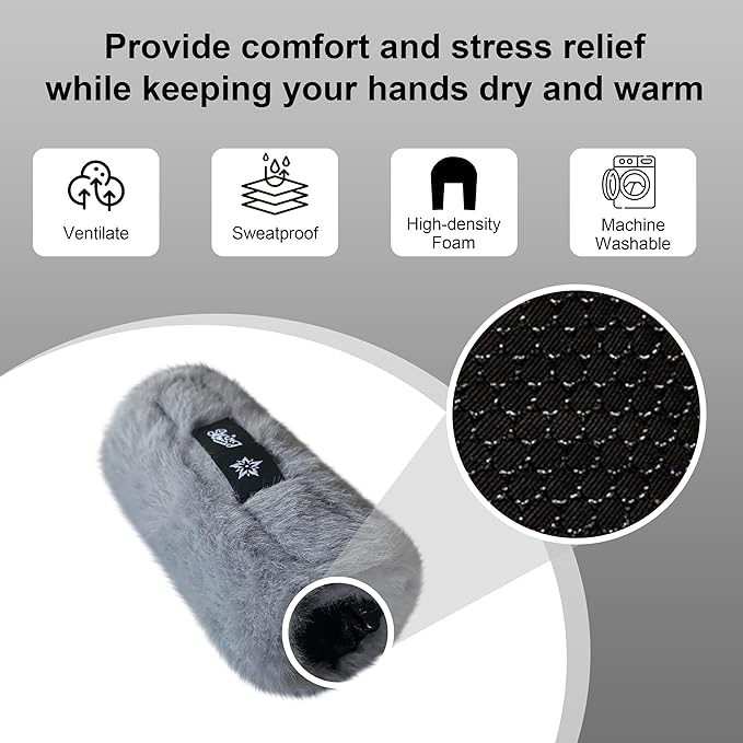 SPRING SEAON Walker Hand Pads Fluffy Walker Handle Cushions Non-Slip Universal Walker Grips Padded Hand Covers Soft Pads for Walkers for Seniors Walker Pads for Handles Folding Rolling Wheelchair, Rollator Handle, Elderly Grippers 2 Pack