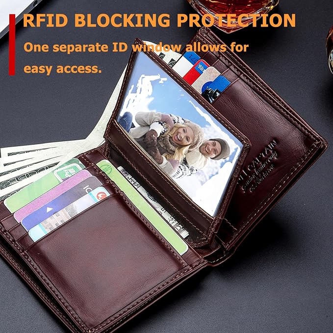 BULLCAPTAIN Large Capacity Genuine Leather Wallet for Men QB-027 | Bifold Wallet,RFID Blocking,Credit Card Holder,15 Card Slots,Special Expandable Design,gift choice