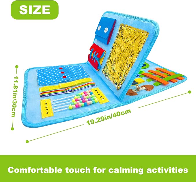 Fidget Blanket for Adults with Dementia, Best Gifts for Dementia Patients, Dementia Activities for Seniors, Busy board for Alzheimers Activities, 11.8 * 20.3 in, Blue