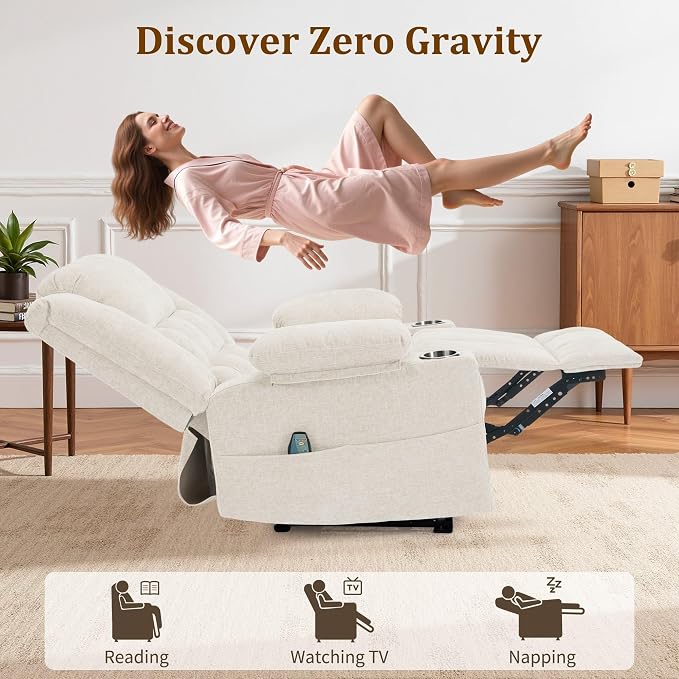 Korser Recliner Chair for Adults, Wall Hugger RV Recliner with Massage and Heating, Zero-Gravity Recliners, Electric Power Recliner Chair for Living Room, Bedroom, Home, Theater Seating (Beige)