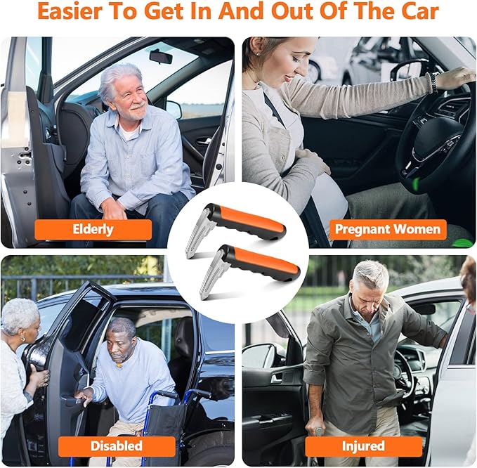 Car Door Handle for Elderly - 2025 New 3-in-1 Car Handle Assist, 2 Pack Auto Cane Portable Vehicle Support Handle Door Assist Bar, Max Load 500 Lbs, Anti-Slip Design (Orange-2-Pack Car Handle)