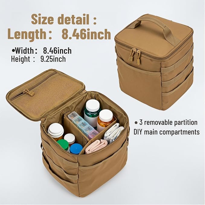 Travel Medicine Bag,Medication Pill Bottle Organizer Empty Case | Medicine Bag For Traveling,Hold Large Pill Bottles,Empty First Aid Bag