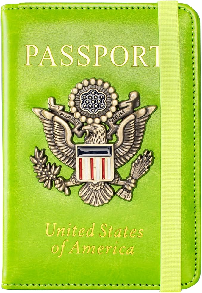 Passport Holder and Card Slot Combo RFID Blocking Leather Travel Passport Wallet for Men and Women US Passport Cover, Green