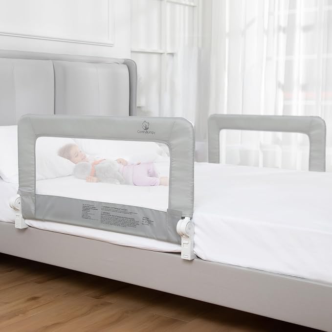ComfyBumpy 2-Pack Bed Rail for Toddlers 35.5" L x 19.5" H | Toddler Bed Rails for Twin, Full & Toddler Mattress Size | Swing Down Rail Guard | Mattress Side Rail for Kids | Gray