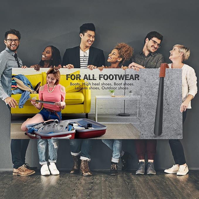 ZOMAKE Shoe Horn Long Handle for Seniors Men Women,Metal Long Shoehorn for Boots,16.5" Shoe Spoon Helper(Brown Handle)