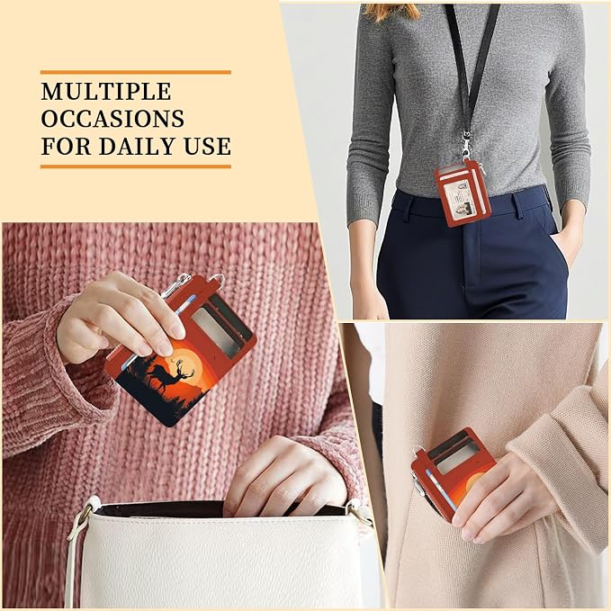 Hancynir Sunset Deer Slim Wallet Women Credit Card Holder, Small RFID | Zipper Pocket Wallet, Thin Travel Coin Purse, PU Leather, Minimalist Card Case, 6 Card Slots, ID Window, Ladies Women Gifts