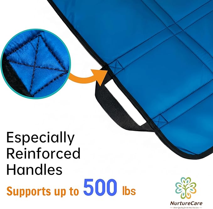 Upgraded 3-Layer Comfort Positioning Bed Pad with Handles Washable Waterproof Transfer Board for Turning Moving Patient Inconvenience Care Transfer Sheet, 48" x 40", Large, Lake Blue