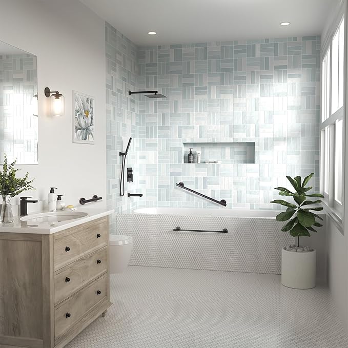 Lava Odoro Shower Grab Bar, Modern Stainless Steel Handicap Grab Bar for Bathtubs and Showers, Shower Safety Bar for Seniors Disabled, ADA-Compliant (Oil Rubbed Bronze, 18 Inch)