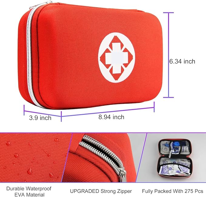 Car First Aid Kits 277Pcs Survival Gear Home Travel Size Small Emergency Kit Tactical Hiking EVA Camping Essentials Backpack Sports Office Boat Urgent Accident
