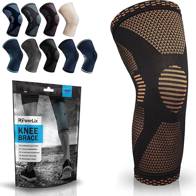 POWERLIX Leg Sleeve - Best Knee Brace for Leg Pain for Men & Women Knee Support for Running, Basketball, Weightlifting, Gym, Workout, Sports Please Check Sizing Chart (Orange, Large)