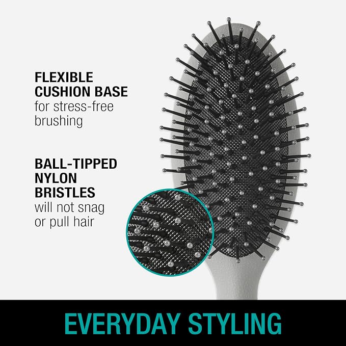CONAIR Men Hair Brush, Men’s Detangler Brush for Everyday Brushing and All Hair Types, Flexible Cushion Base with Ball-Tipped Bristles Won’t Snag or Pull, Slate Gray