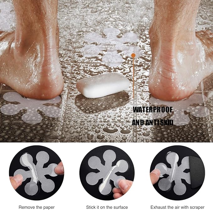 Bathtub Stickers Non-Slip, 36 PCS Safety Shower Treads Adhesive Appliques with Premium Scraper