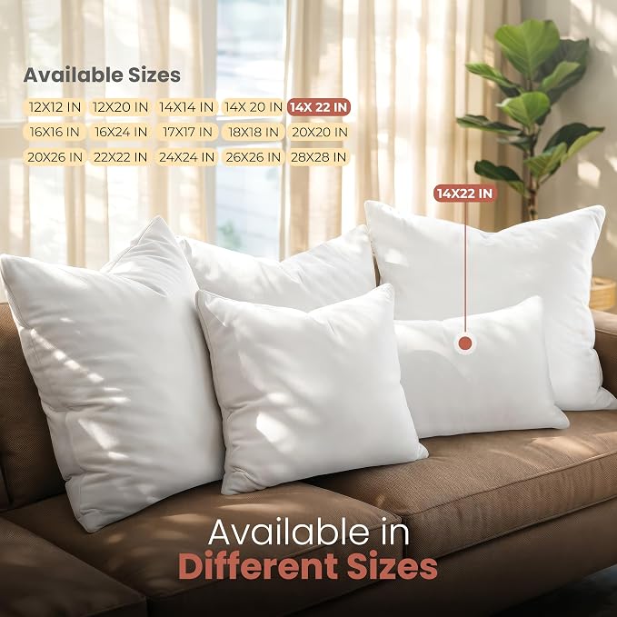 Utopia Bedding 14x22 Pillow Inserts, White Throw Pillows for Couch, 2 Pack | Indoor cushion inserts for bed, sofa & couch, Supportive & fluffy decorative pillows for everyday comfort, Set of 2, White