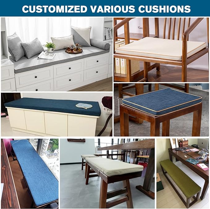 Cushion Custom Size for Bench, Customize Cushion for Indoor Outdoor Patio Furniture Window Seat, Linen Cover with Zipper and 45D High-Resilience Foam Insert (Custom Sizes, Yellow)