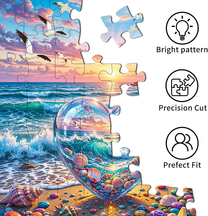 Love Pebbles Beach Puzzles for Adults 1000 Pieces | 1:1 HD Poster,Letter Markings on Back,Matte Oil,High Bite Force