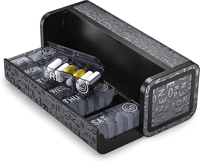 Aesthetic Pill Organizer 7 Day AM PM, Discreet 2 Times a Day Weekly Pill Box with Double Protection Shell, Large Capacity Portable Vitamin Case for Travel Meds & Medicine Organizer (Silver)