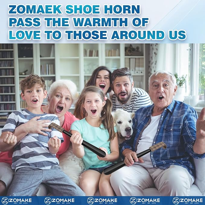 ZOMAKE Shoe Horn Long Handle for Seniors Men Women,Metal Long Shoehorn for Boots,16.5" Shoe Spoon Helper(Block Handle)