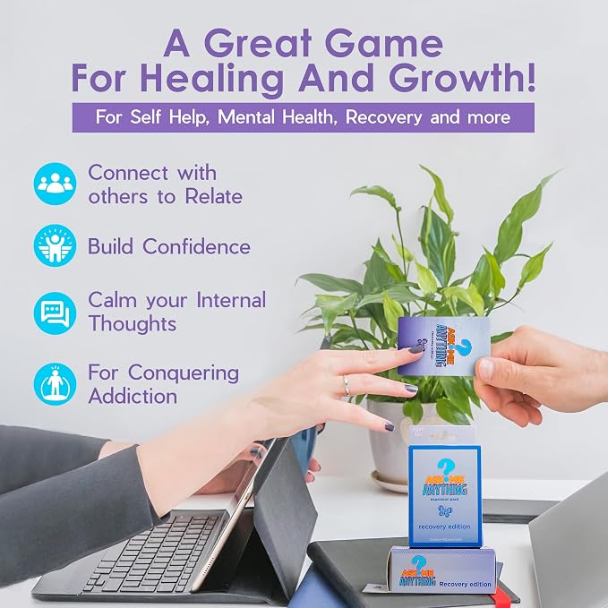 ASKMEANYTHING Recovery Pack Card Game - 100 Cards for Self-Improvement, Coping Skills, and Group Therapy