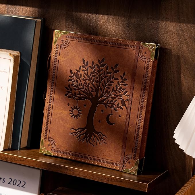 Vintage Photo Album 4x6 Leather Scrapbook Album with Writing Space 120 Photos & 30 Sheets DIY Paper Memory Albums Book for Anniversary Travel Vacation Family Tree, Brown