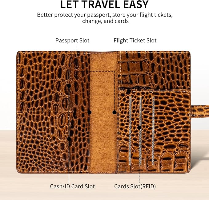 Genuine Leather Passport Holder Travel Bifold Wallet | For Men And Women Slim RFID Blocking Brown