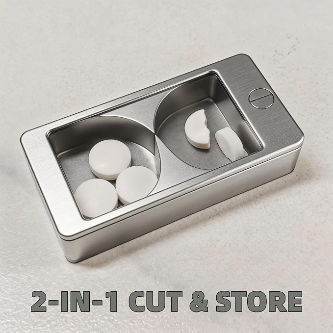 Professional Pill Cutter & Splitter - Precision Aluminum Tablet Slicer for Small, Large & Tiny Tablets | Cortador for Accurate Medicine & Vitamin Doses (Silver)