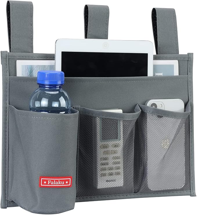 Hanging Bedside Caddy,Bedside Organizer Caddy for Bed Rails(Classic 4 Pockets-Grey)