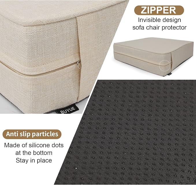 BUYUE Thickened Chair Lifting Cushion for Elderly 20" x 20" x 5", Original Woven Fabric High-Density Foam Recliner Chair Pad Couch Armchair Seat Cushion, Beige