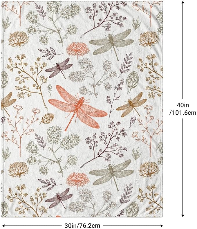 Dragonfly Baby Blanket 30x40 Inches - Super Soft Flannel Throw for Nursery & Strollers - Cute Dragonfly Gifts for Women New Moms - Lightweight Fleece Blankets for Toddlers & Infants