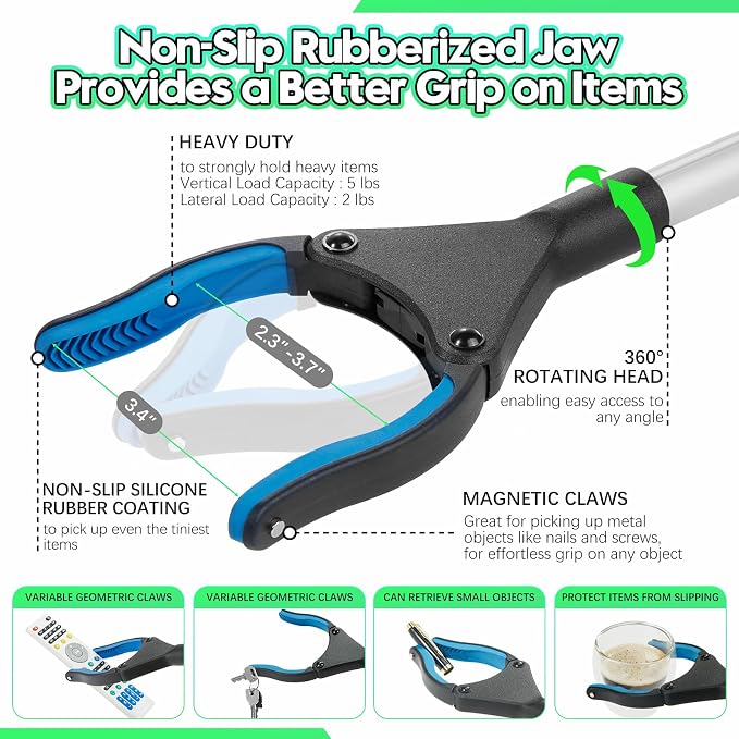 Upgraded 36 - inch Grabber Reacher Tool, Grabbers for Seniors, Trash Picker Upper Grabber, with Anti - Slip 360° Rotating Wide Jaw and Magnets, Perfect for After Surgery Recovery