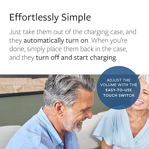 Nano Hearing Aids First Ear Plus CIC - Completely in Canal - For Adults & Seniors with Mild to Moderate Hearing Loss - Includes Rechargeable Battery, Portable Charging Case & Cable