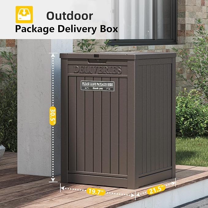 Package Delivery Box for Outside, Waterproof Outdoor Storage, Brown
