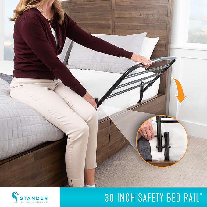 Stander 30 inch Safety Bed Rail, Folding Guardrail for Adults, Seniors, and Elderly, Bedside Stand Assist Bar, Fits King, Queen, Full, and Twin Beds, ASTM Safety Approved Bedrail