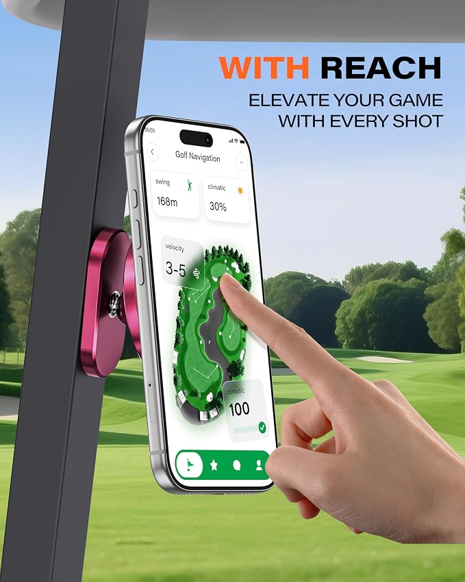 A2C Burgundy Alloy Magnetic Golf Cart Phone Holder, Women Golf Accessories | Rose Red Golf Gifts for Female Golfers Ladies Her Girls Mom Mother Wife, Golf Accessories Essential Fits EZGO Club Car Yamaha