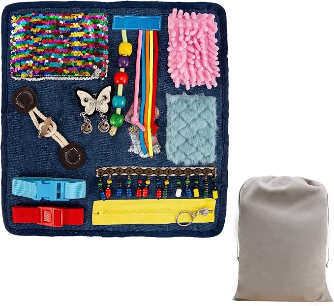 Fidget Blanket for Elderly & Dementia Patients, Sensory Motor Aid Blanket for Memory Loss Seniors, Calming Fidget Products for Alzheimer, Anxiety Relief & Restlessness Reducing Comfort Blanket
