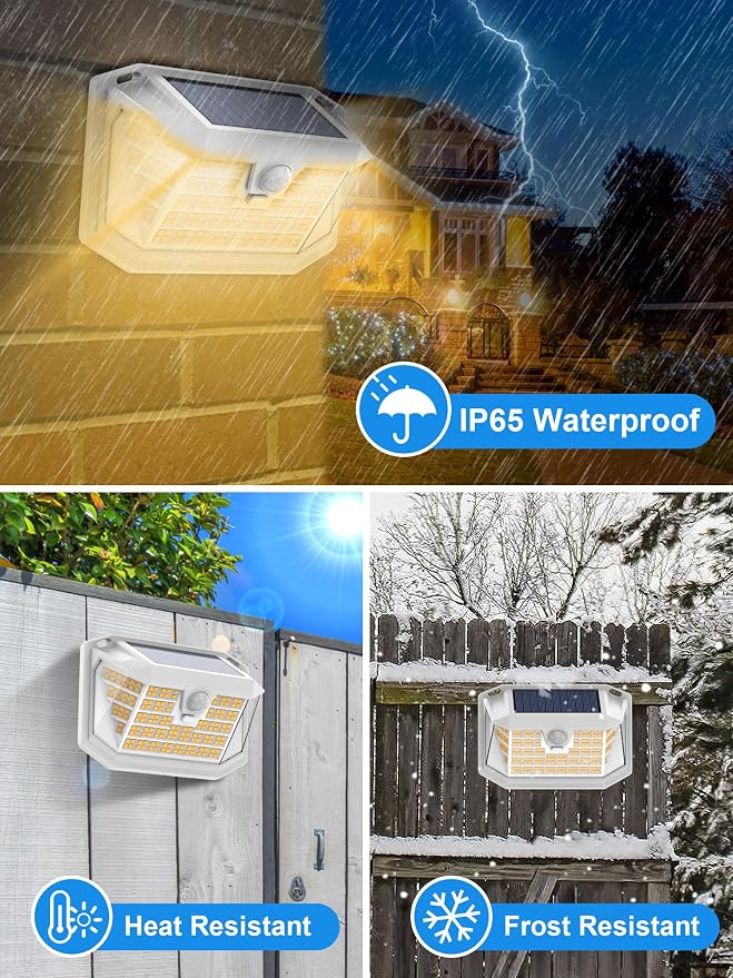 LANSOW Solar Motion Lights Outdoor 6 Pack, 188 LED/3 Modes, Warm White | Motion Sensor Outdoor Lights IP65 Waterproof 270° Lighting, Solar Powered Security Flood for Outside Yard Garden Wall Fence