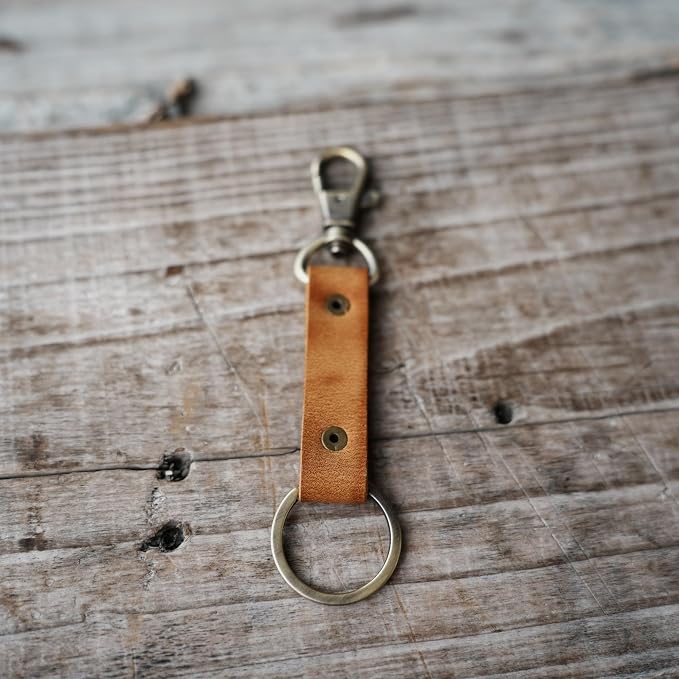 Genuine Leather Keychain Walnut Leather Key Holder Mens Belt Key Chain Ring Fob